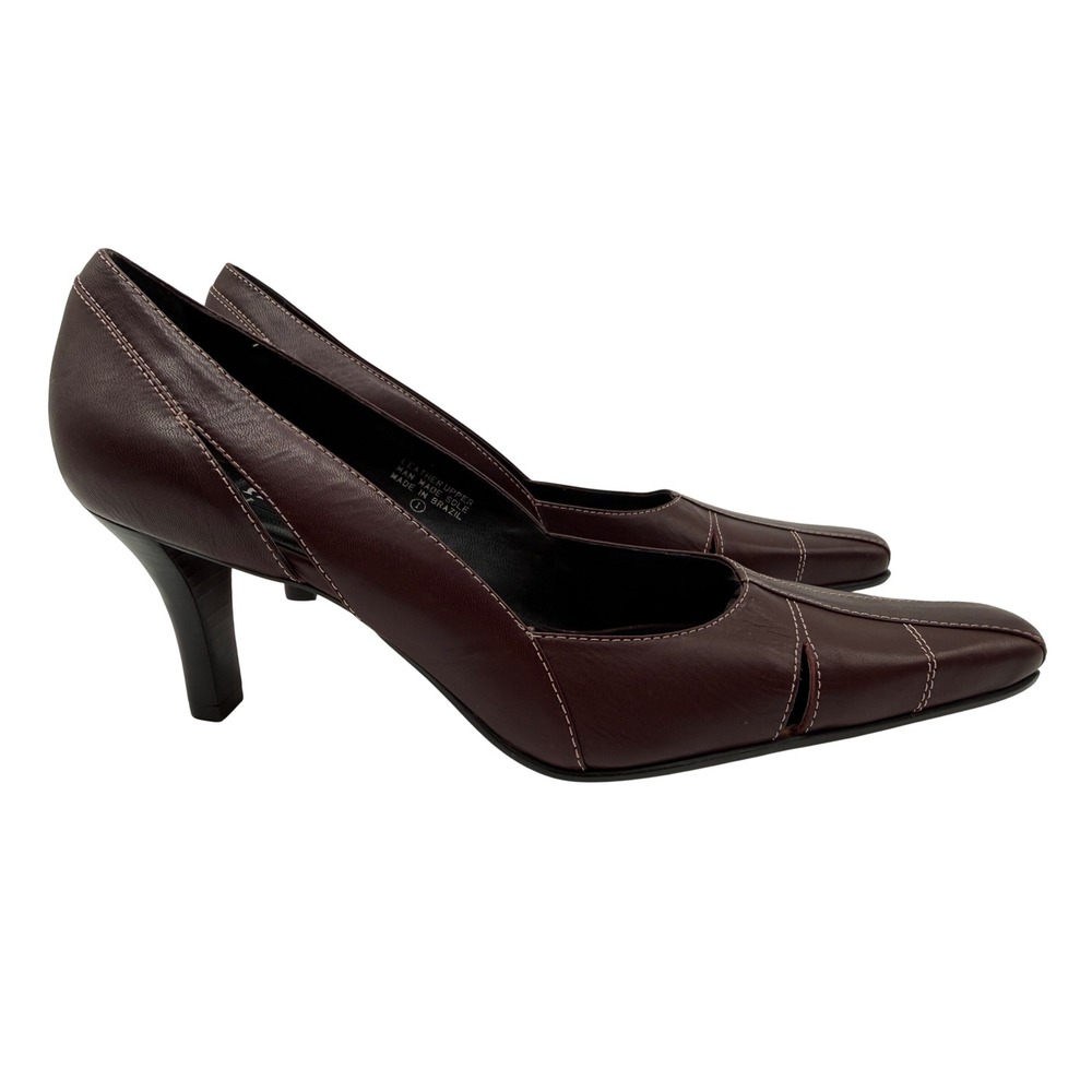 Etienne Aigner Pumps Womens 8M Burgundy Excellent Leather Square Toe Heels